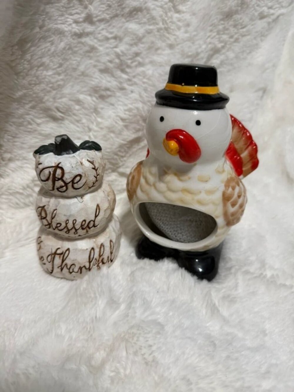 Ceramic Thanksgiving Turkey Sponge Holder & Stacked Pumpkin Decor Set